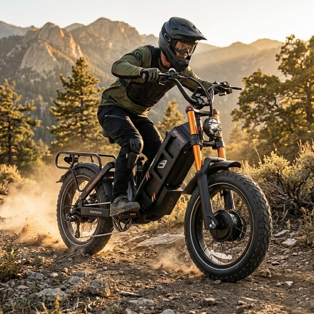 2026 Eahora 5400W Juliet Pro 2 Electric Bike for Adults 43MPH Dual Motor 70Ah Ebike 200Miles Long Range Electric Bicycle, 20'' Fat Tire Full Suspension Electric Mountain Bike for Commuting/Delivery