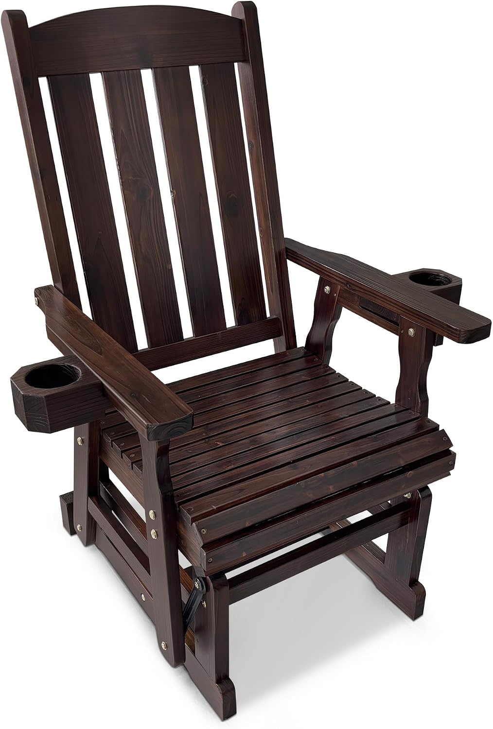Fortune Candy Wooden Patio Glider for One Person, with High Back and Deep Contoured Seat, Solid Fir Wood, Heavy Duty 600 LBS (Deep Brown, 1-Seater)