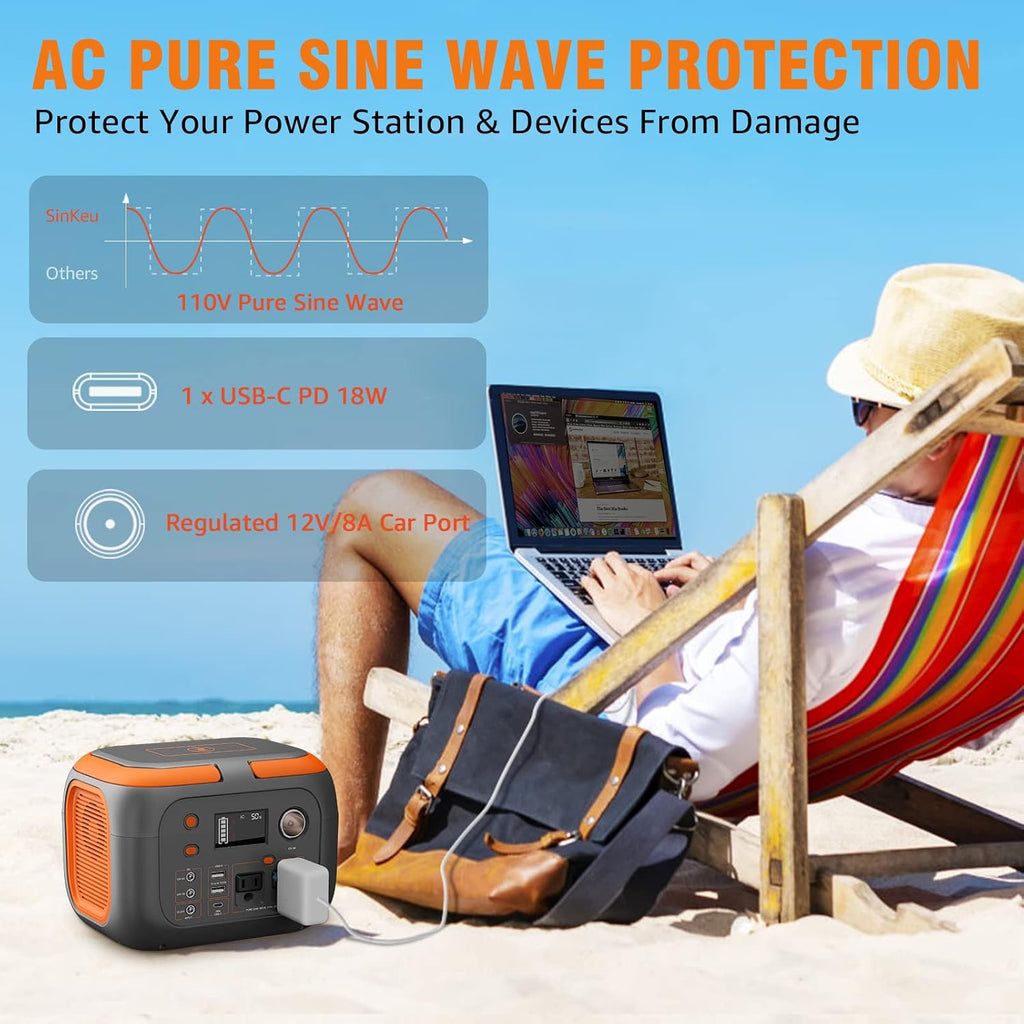 300W Portable Power Station 260Wh Outdoor Solar Generators Mobile Lithium Battery Pack 110V Outlet Solar Power Bank Camping Power Supply for Laptop with 60W Solar Panel