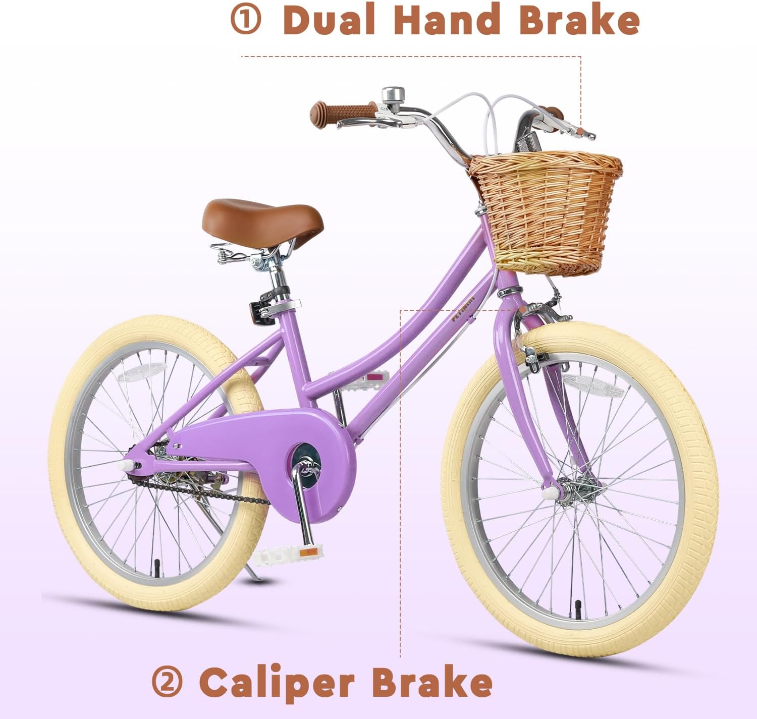 Petimini Vintage Kids Bike for Girls, 12–20 Inch Classic Bicycle with Wicker Basket & Bell, High Tensile Steel Frame, Training Wheels (12–18'), 85% Pre-Assembled, Retro Bike for Outdoor Riding