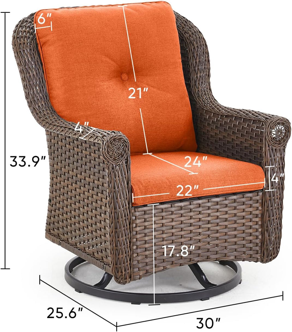 Patio Chairs Outdoor Swivel Glider - Set of 2 High Back Outside Brown Wicker Rattan Rocking Chair with Zippered Cushion for Porch Apartment Deck Yard Poolside Garden - Orange