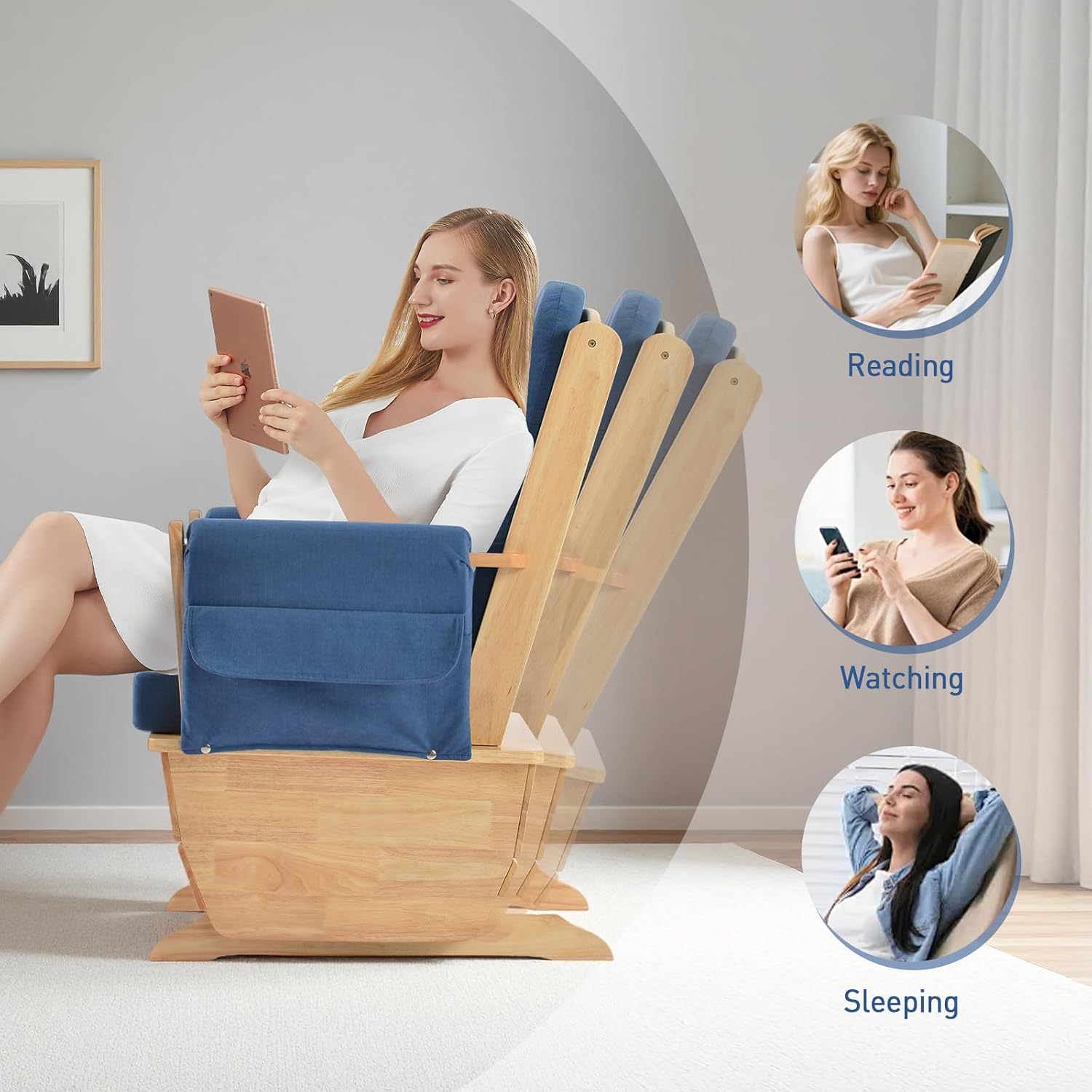 SafeRocker Standard Glider Rocker - Baby Feeding and Rocking Chair for Nursery, Office, School, Daycare Environment - Cut Pile Nursery Rocking Chairs with 280lbs Weight Capacity, Blue