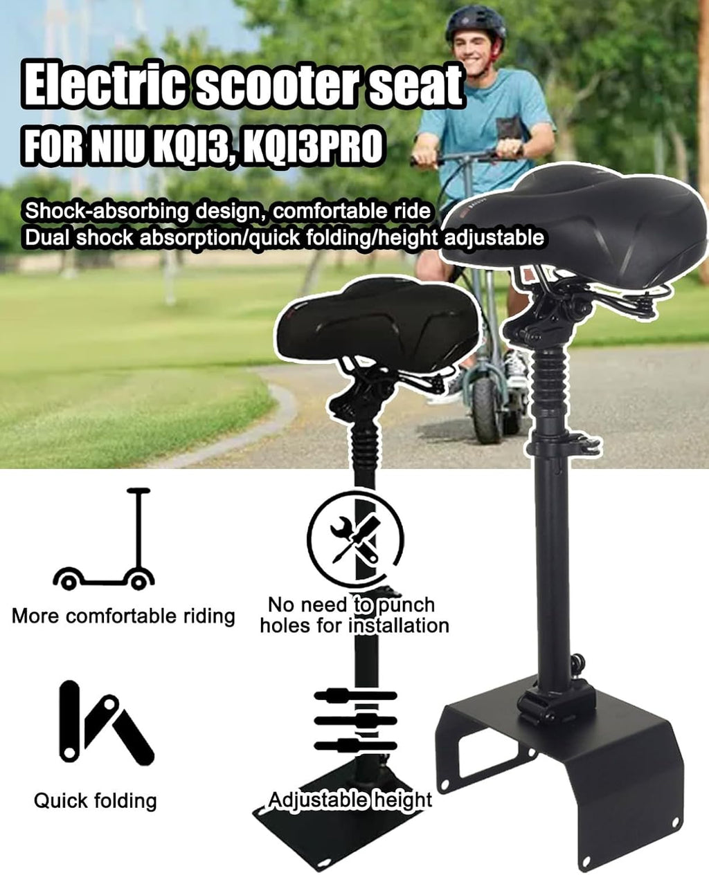 Electric Scooter Seat Only for NIU Adult Scooter KQi2, KQi3, KQi3 PRO, Foldable eScooter Saddle, Shockproof, Comfy, Adjustable Height