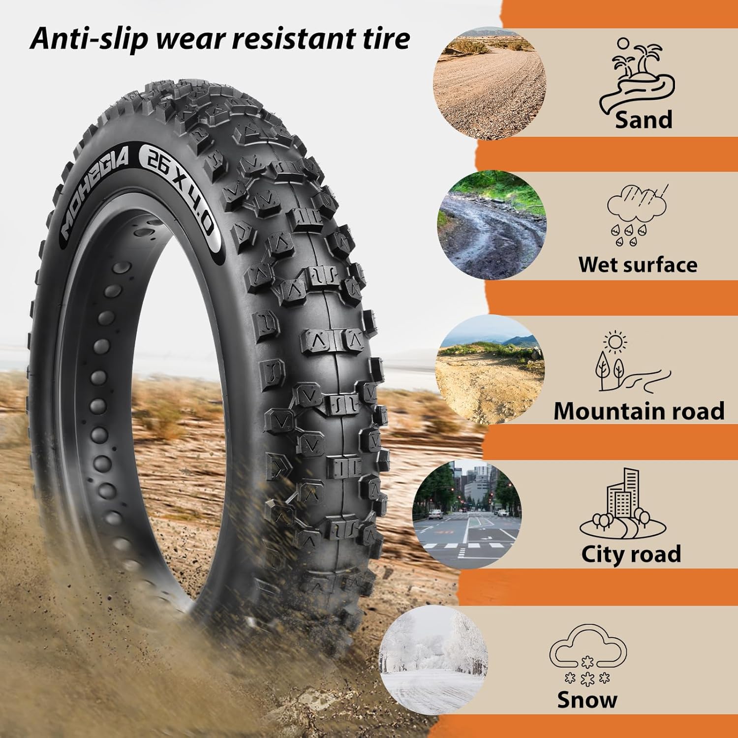 MOHEGIA Ebike Fat Tire: 20x4.0/26x4.0 Inch E-Bike Mountain Bicycle Tire Replacement,High-Performance and All-Terrain Folding Electric MTB Tire with Offroad or Trail Riding