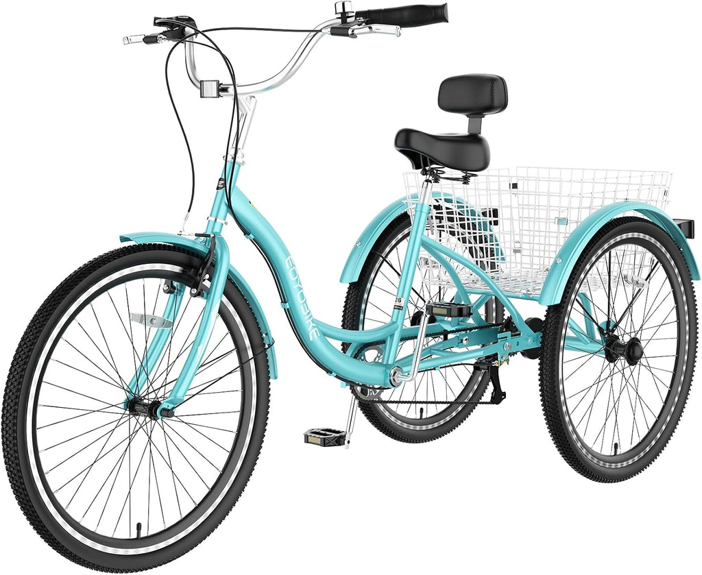 Slsy Adult Tricycle 7 Speed, 20/24/26 Inch Step-Through 3 Wheel Bike for Adults with Large Shopping Basket, 350 lb Capacity Adult Trike for Seniors, Women and Men