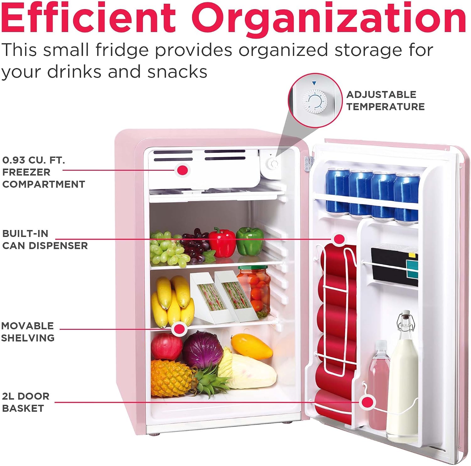 Frigidaire Retro Compact Refrigerator with Chiller, 3.2 cu ft Countertop Fridge, Built-In Bottle Opener, Rounded Corners, Premium, for Office, Bedroom, Dorm Room, Cabin, 18.5D x 20W x 31.5H (Pink)