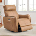 ANJ Power Recliner Chair with USB Port, 150° Reclining Swivel Glider, Faux Leather, Cognac Brown, 350 lbs Capacity