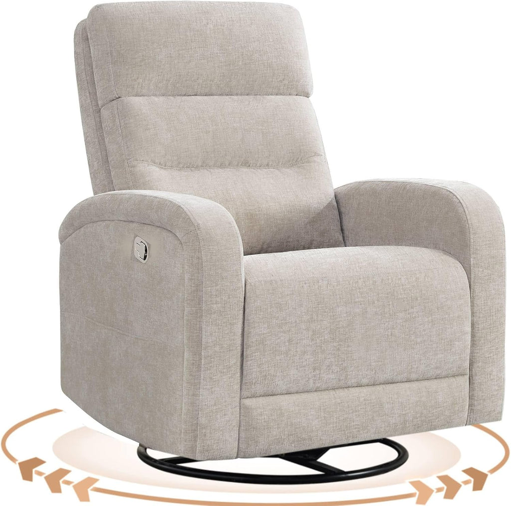 Swivel Rocker Recliner Glider Rocking Chair for Nursery, Manual Swivel Recliner Chair for Living Room, Camel Nursery Rocking Chair Recliner, Chenille Fabric