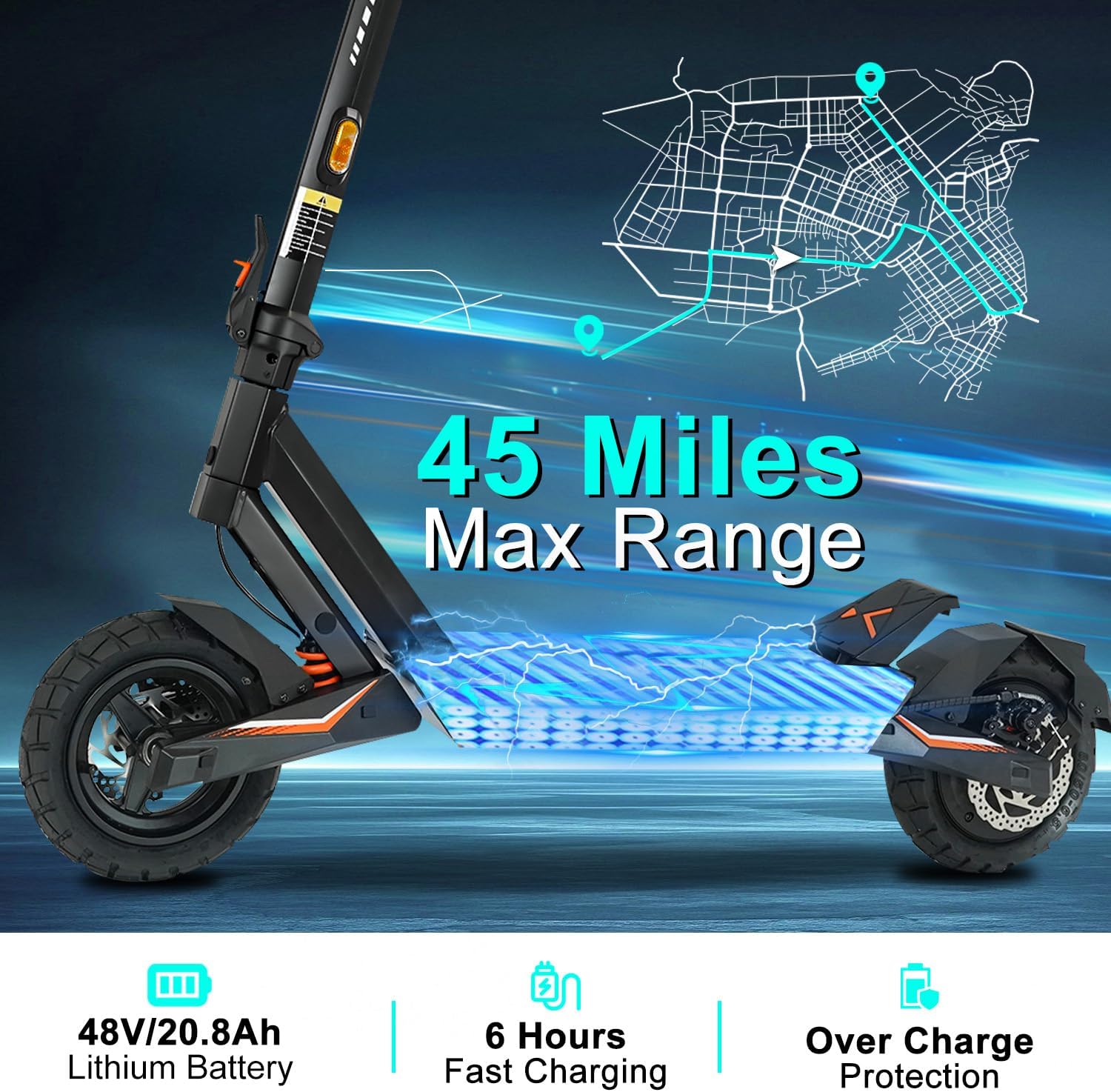 Electric Scooter Adults 1600/4000/6000W Motor 50 Miles Long Range & 40/45/50 MPH Top Speed 10' Off Road Tire Folding E-Scooter 60V/48V 20.8AH Battery Kick Scooter with Detachable Seat for Commuter