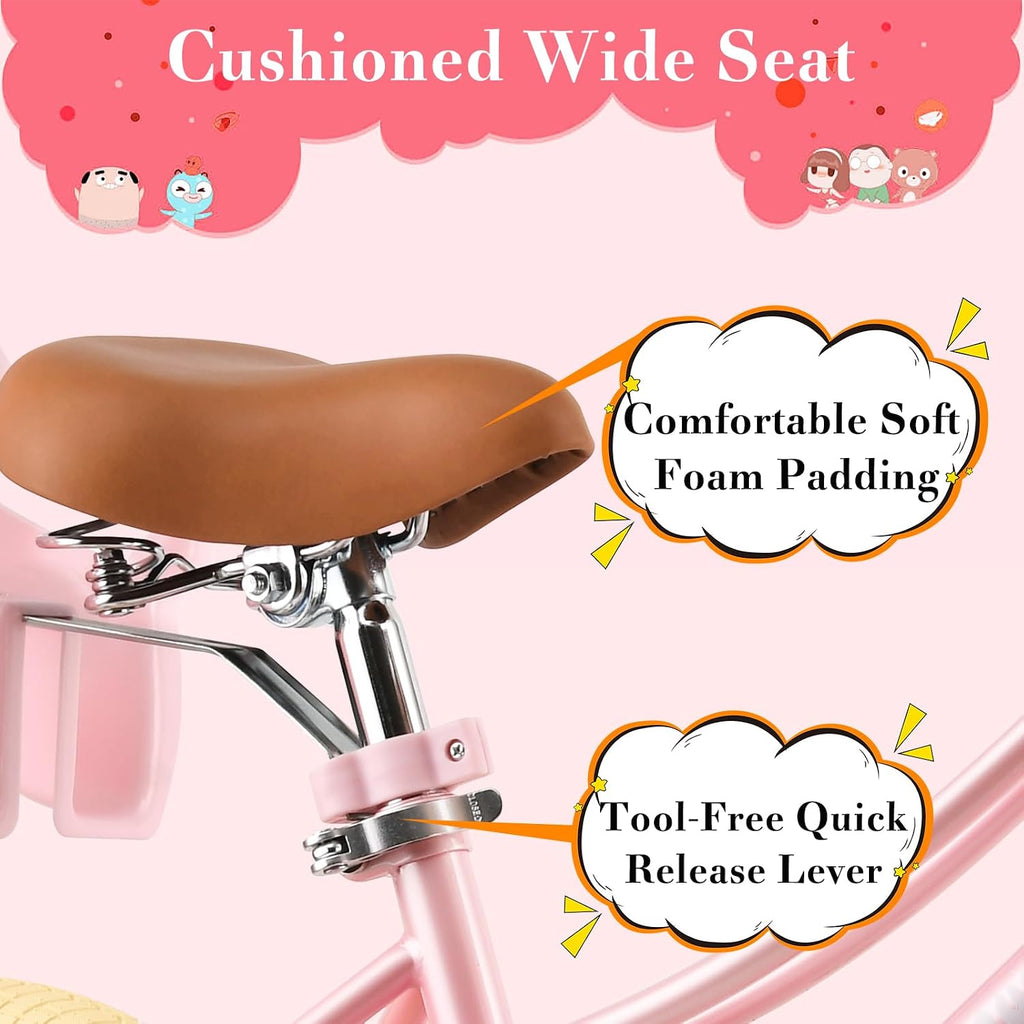 RULLY Donna Kids Bike for Girls Ages 2-7 Years, 12 14 16 Inch Princess Girls Bicycle with Doll Bike Seat, Training Wheels, Basket and Streamers, Kids Cycle Bikes, Multiple Colors | with Doll Bike Seat, Training Wheels, Basket, Streamers, Kids Cycle Bikes