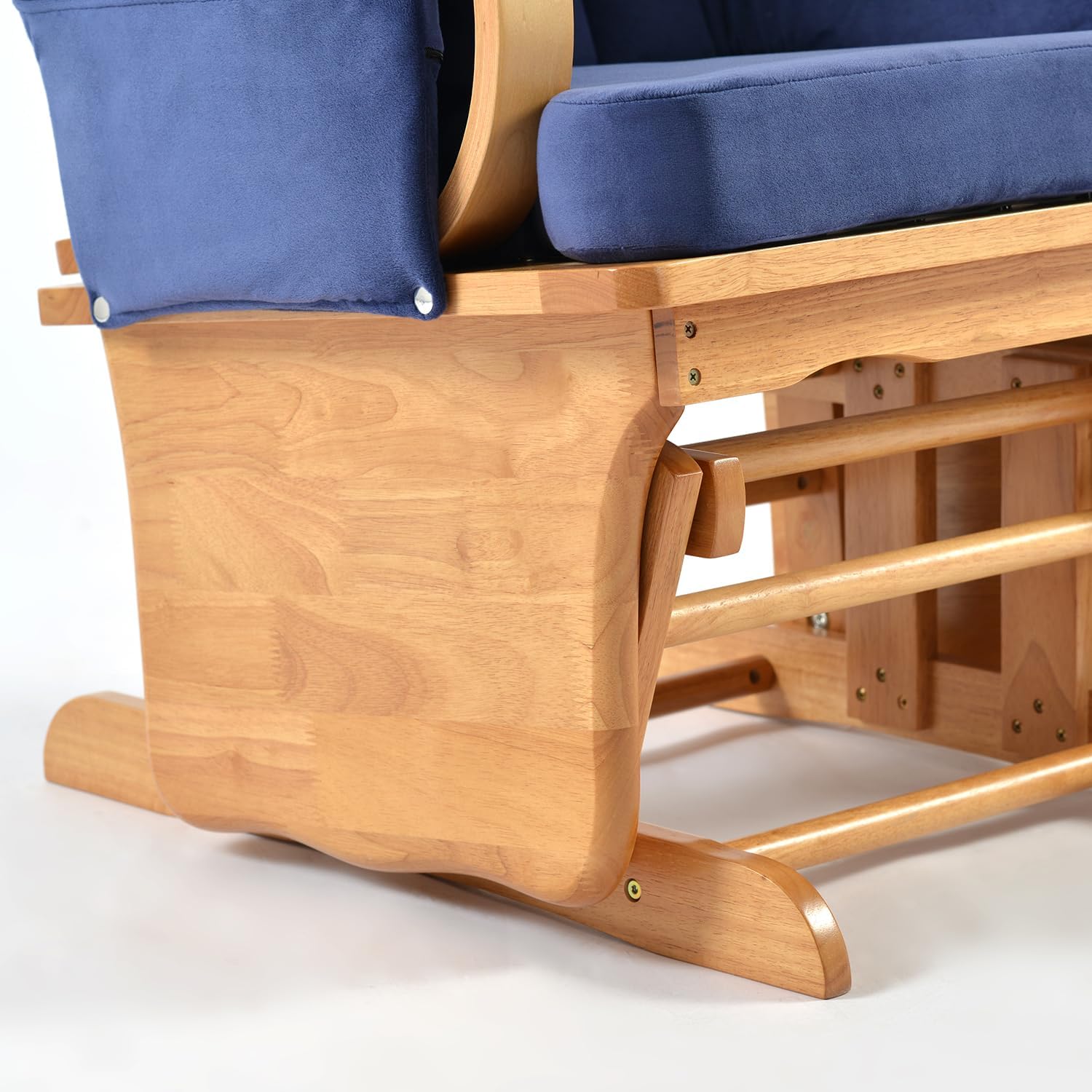 Wood Base Glider Rocker Chair, Nursery Rocking Chairs with Velvet Fabric, Silent Swing Solid, Easy to Assemble for Nursery (Beech Wood Blue)