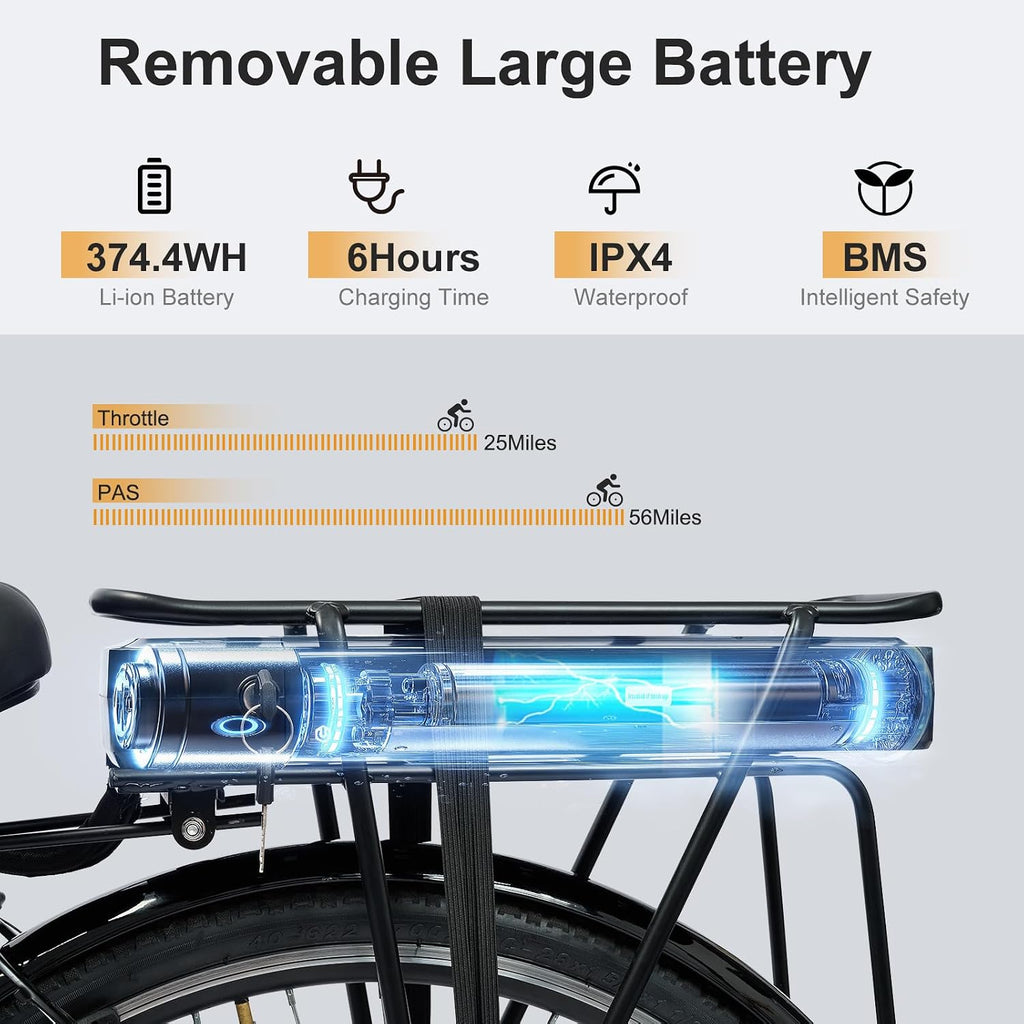 Urba Electric Bike for Adults, 500W Ebike, 28' Step-Thru Electric Bicycle, 15MPH 56Miles E Bike for Men, Removable Battery City Lectric Ebike with Aluminum Alloy Frame