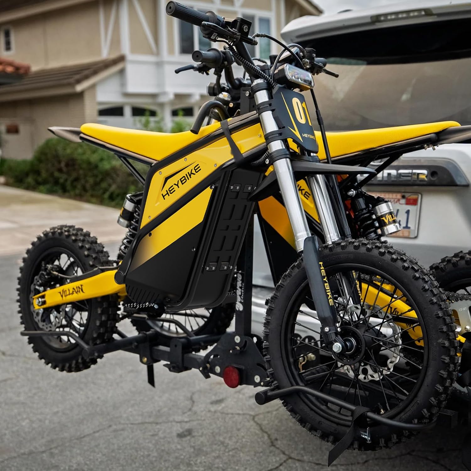 Heybike Villain Electric Dirt Bike, 4160W E Dirt Bike with 52V 26AH Battery, 14'/12' Fat Tire Electric Motorcycle for Teens, Max 45MPH Ebike with Reversing Function(with Crossbody Bag; Yellow&Black)