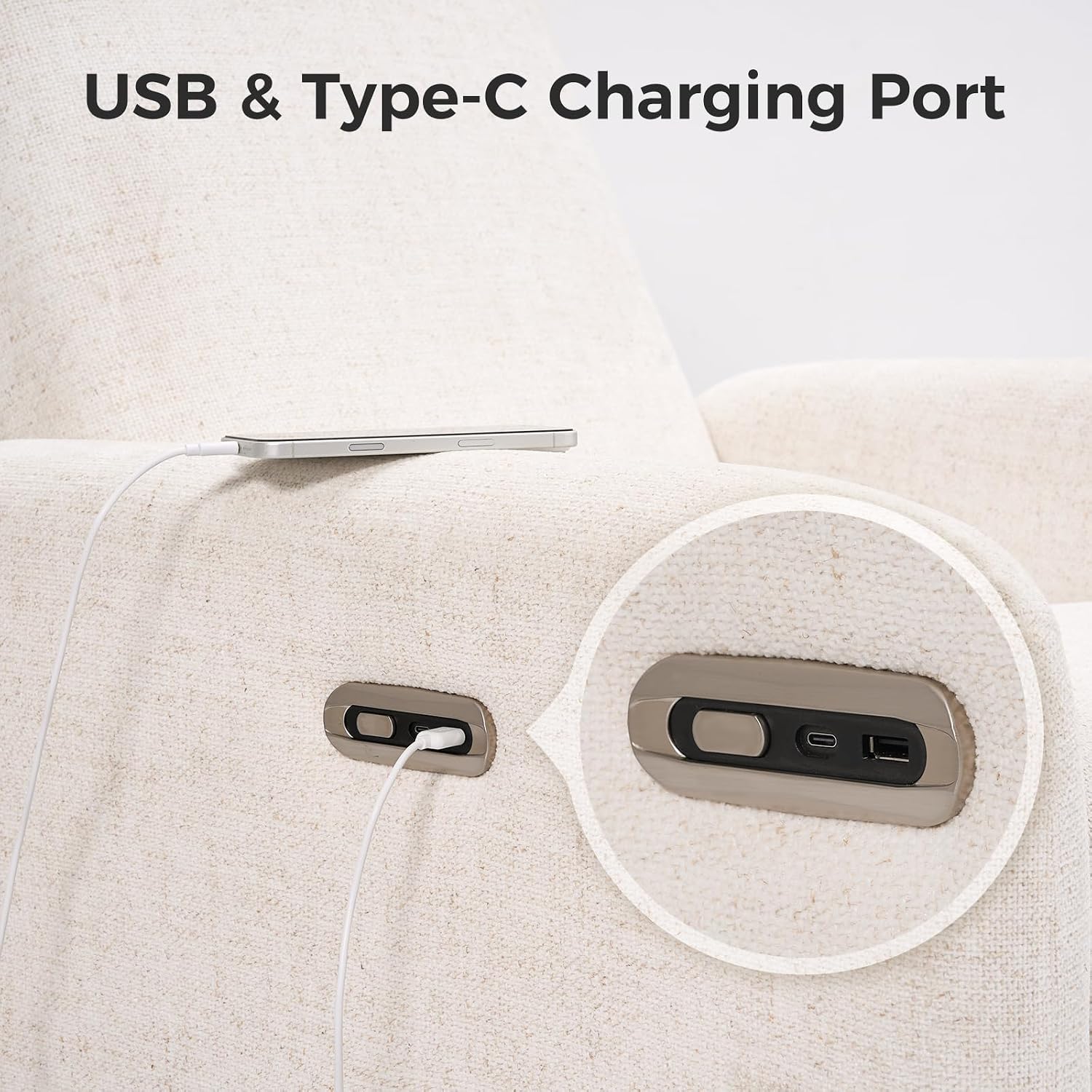 Nursery Rocking Chairs, 270° Oversized Power Swivel Glider Rocker Recliner w/USB & Type-C Charging Port, Rotating Rocking Reclining Nursing Chair for Breastfeeding, Living Room,Bedroom,White