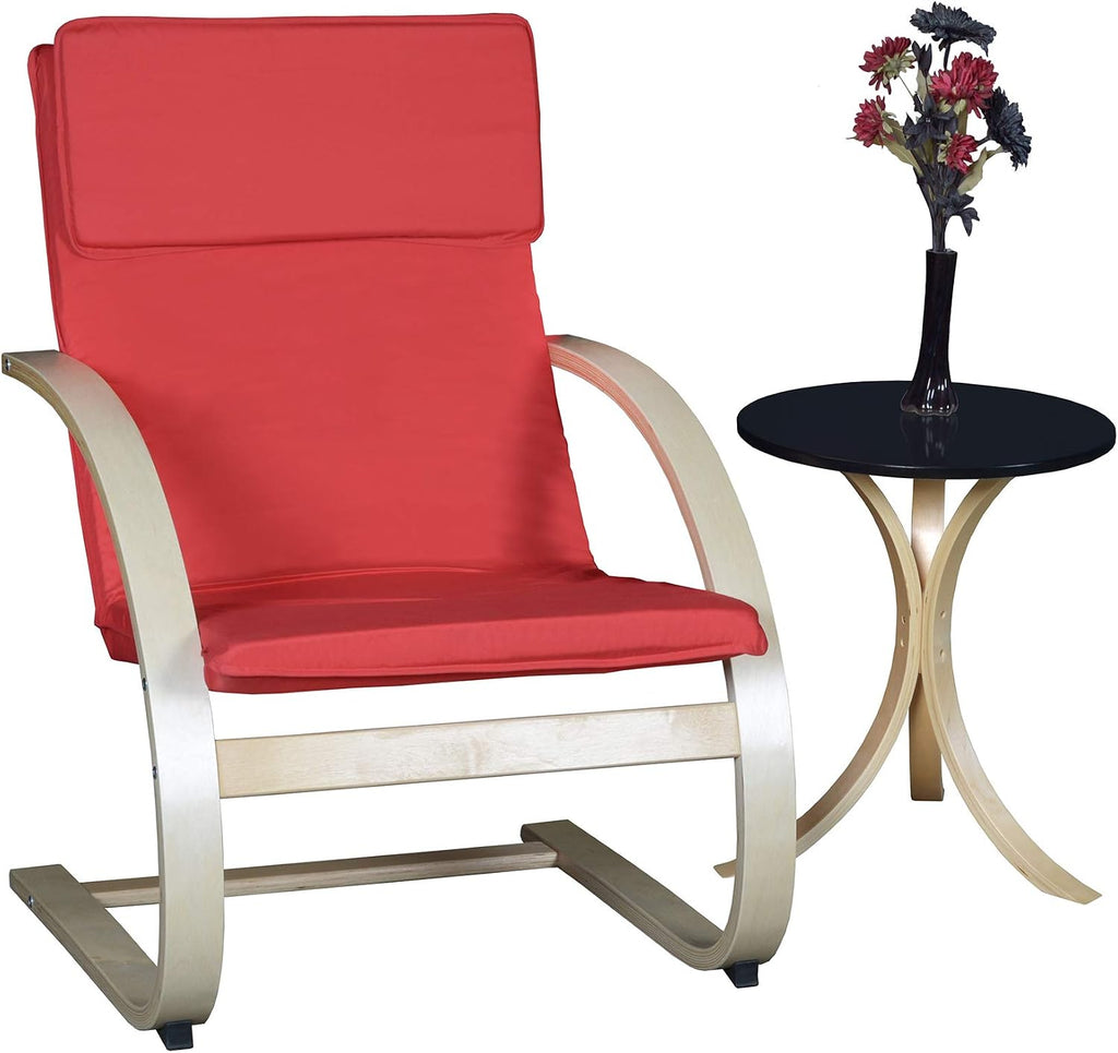 Niche Mia Bentwood Reclining Rocking Chair – Lightweight, Ergonomic & Durable with Washable Cotton Cover, Sturdy Cantilever Frame for Home, Office & Nursery (Natural/Red)