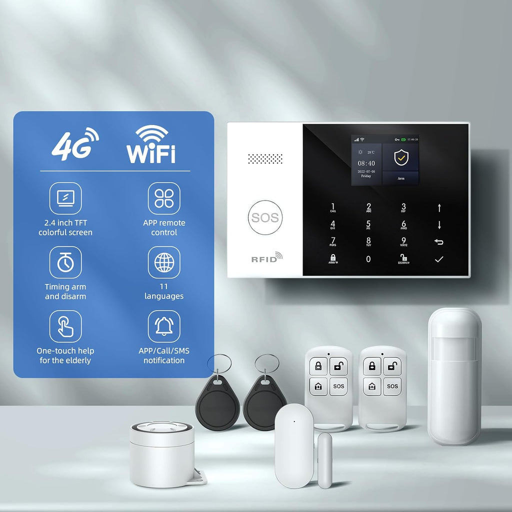 LWOHSI Wireless Alarm System,DIY 4G/WiFi Home Security Systems,Phone APP Alert,Door/Window and Motion Sensors,Remote Control for Home,Apartment,No Contract Fee (24 PCS)