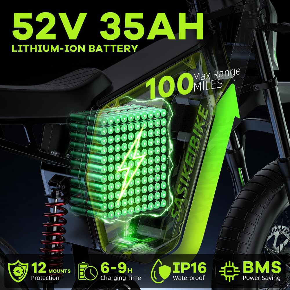 3000W Motor Peak Electric Motorcycle for Adults, 52V 35AH 45MPH+ Ebikes for Adults,20' Fat Tire Electric Dirt Bike,100 Miles Mountain Off-Road E Dirt Bike,Dual Hydraulic Brakes UL Certified
