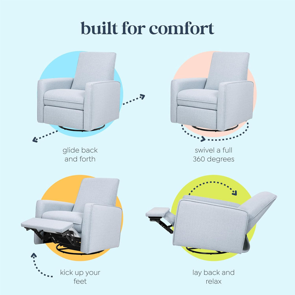 Davinci Penny Recliner and Swivel Glider in Performance Chambray Eco-Twill, GREENGUARD Gold and CertiPUR-US® Certified, Eco-Performance Fabric, Water Repellent & Stain Resistant