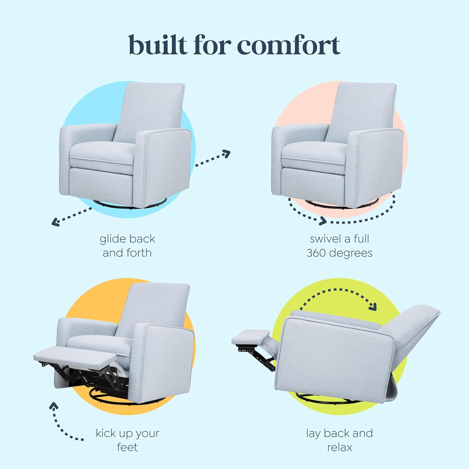 Davinci Penny Recliner and Swivel Glider in Performance Chambray Eco-Twill, GREENGUARD Gold and CertiPUR-US® Certified, Eco-Performance Fabric, Water Repellent & Stain Resistant