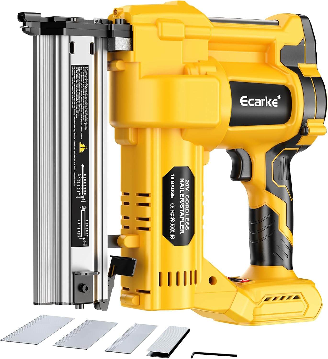 Ecarke Cordless 2' Brad Nailer Compatible with DeWalt 20V Battery(No Battery), 2 in 1 Electric Nail Gun Staple Gun with 18GA Nails, Power Nail Gun for Trim Wood Crafting Home Carpentry, 7.2LBS