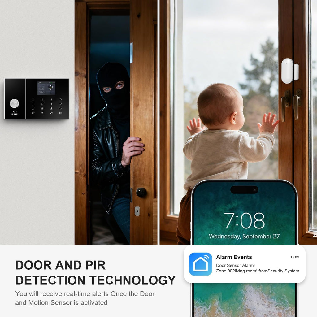 LWOHSI Wireless Alarm System for Home Security,DIY Door and Motion Sensors,3MP HD Security Camera,WiFi+GSM 4G/Tuya Phone APP Real-Time Alert,Compatible with Alexa and Google,No Monthly Fee