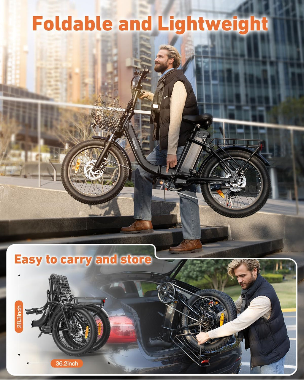 QRONGE Electric Bike, 1000W Peak Folding Electric Bike, 486Wh 70 Miles Range Ebike, 20' Step-Thru Bicycle with Front Basket, Waterproof Removable Battery, 7 Speed, 25 MPH Max, Rose Red