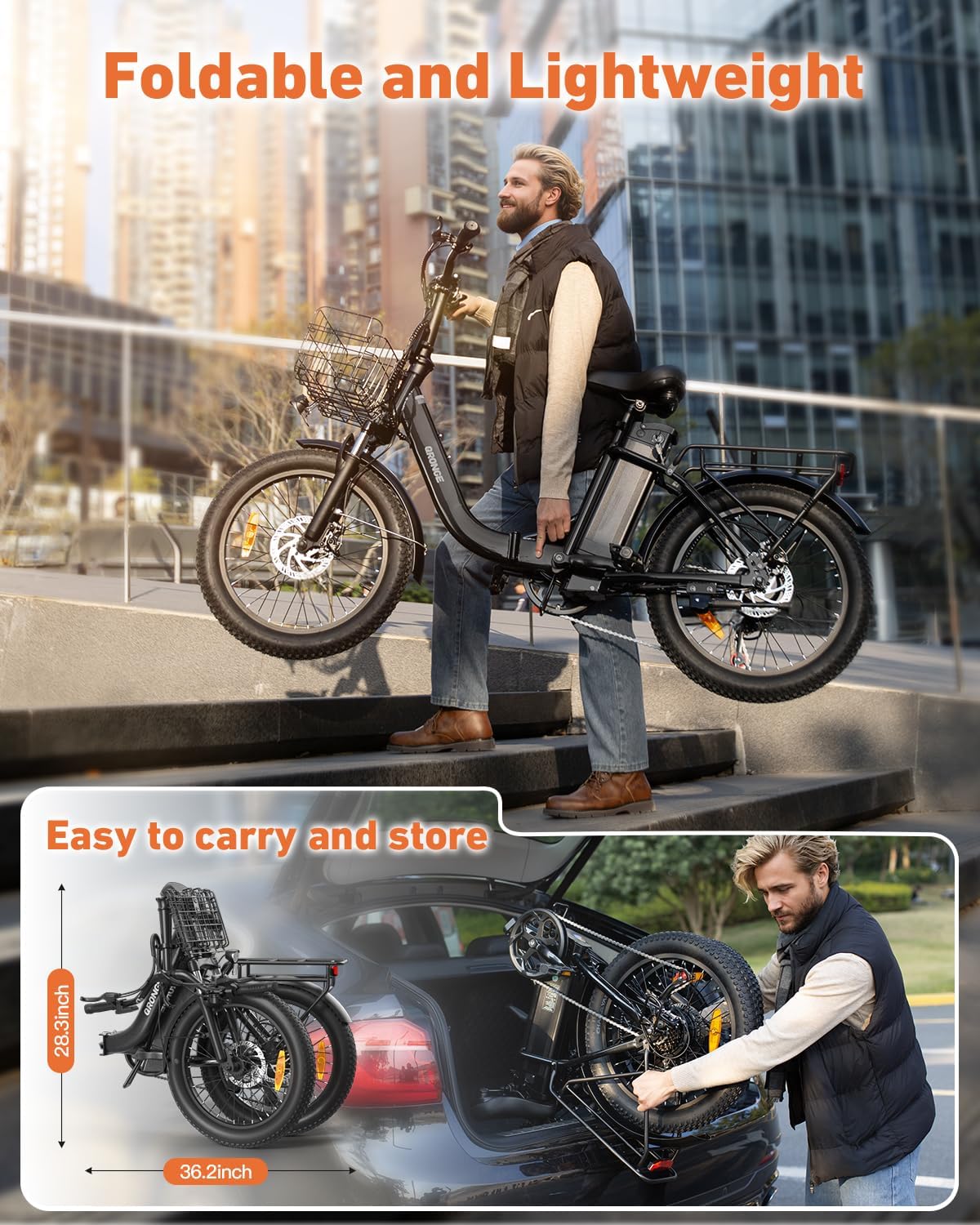 QRONGE Electric Bike, 1000W Peak Folding Electric Bike, 486Wh 70 Miles Range Ebike, 20' Step-Thru Bicycle with Front Basket, Waterproof Removable Battery, 7 Speed, 25 MPH Max, Rose Red