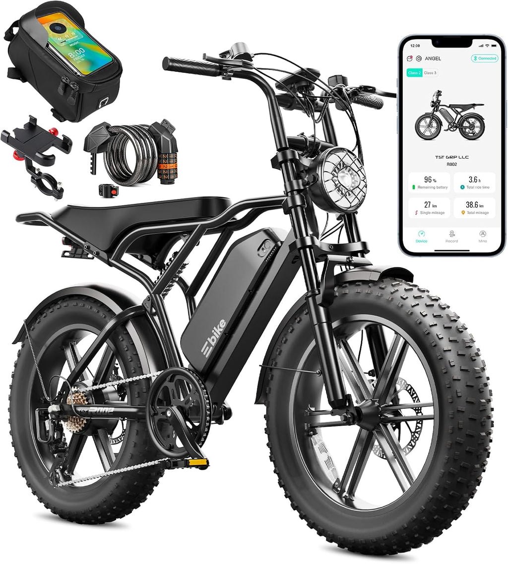 TST Electric Bike for Adults, 1500W Peak Motor 60/100 Miles Fat Tire Ebike with 48V 15Ah/25Ah Removable Battery 20' Electric Dirt Bike Full Suspension and 7-Speed