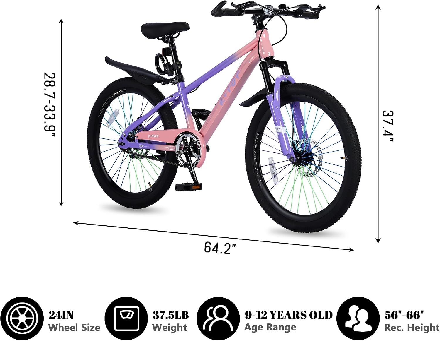 24 Inch Kids Mountain Bike for 7-12 Years Old Boys, Single Speed/7-Speed Girls Mountain Bicycle W/Suspension Fork,Adjustable Seat Height, Kids' Bicycles for Beginner Level Riders