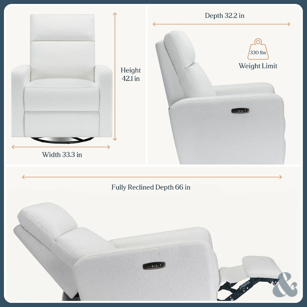 Nurture& The Glider Plus - Premium Nursery Power Recliner | Swivel Chair with Adjustable Head Support and Adjustable Lumbar Support | Built-in USB - The Ultimate Comfort for Nursing, Relaxing (Boucle)