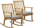 Giantex Rocking Chair with Cushion, Solid Rubber Wood Rocker w/Slatted High Back & Padded Seat, Indoor Rustic Accent Armchair for Living Room, Bedroom, Study, Nursery, Patio, Natural (2)
