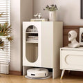 Sweeping Robot Storage Rack with Tempered Glass Door, Robot Vacuum Stand with Open Base Self-Emptying Sweeper Machine Cabinet, Easy to Change Water