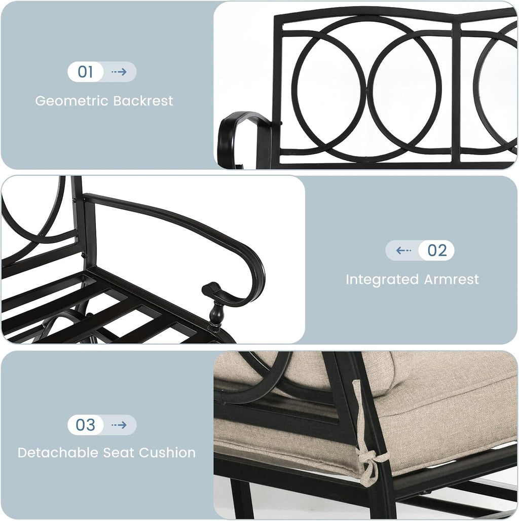 Tangkula Outdoor Swing Glider Chair, Patio Glider Bench for 2 Persons, Outdoor Rocking Loveseat with Steel Frame & Comfortable Cushions for Garden, Porch, Balcony, Poolside (Beige)