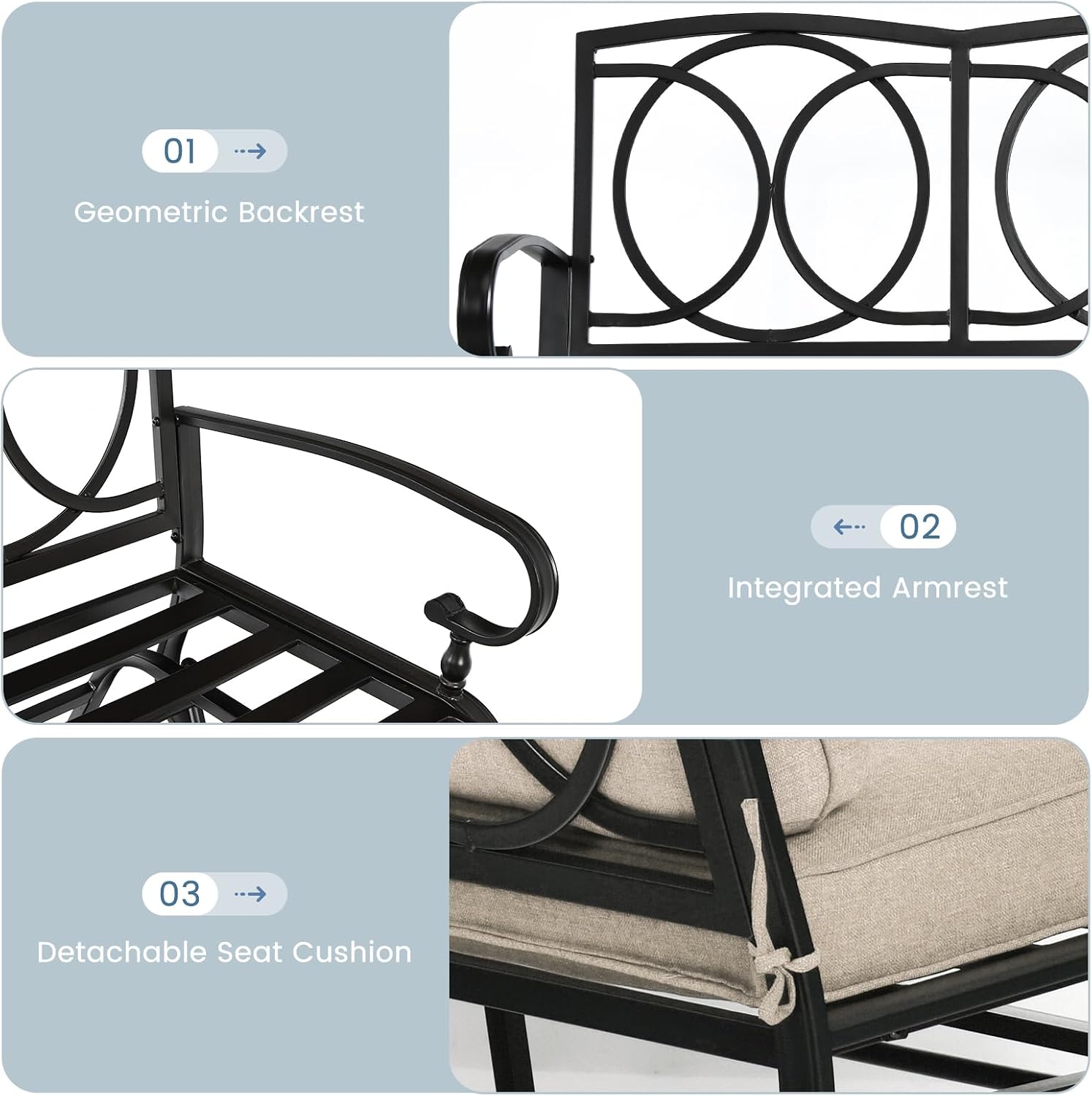 Tangkula Outdoor Swing Glider Chair, Patio Glider Bench for 2 Persons, Outdoor Rocking Loveseat with Steel Frame & Comfortable Cushions for Garden, Porch, Balcony, Poolside (Beige)