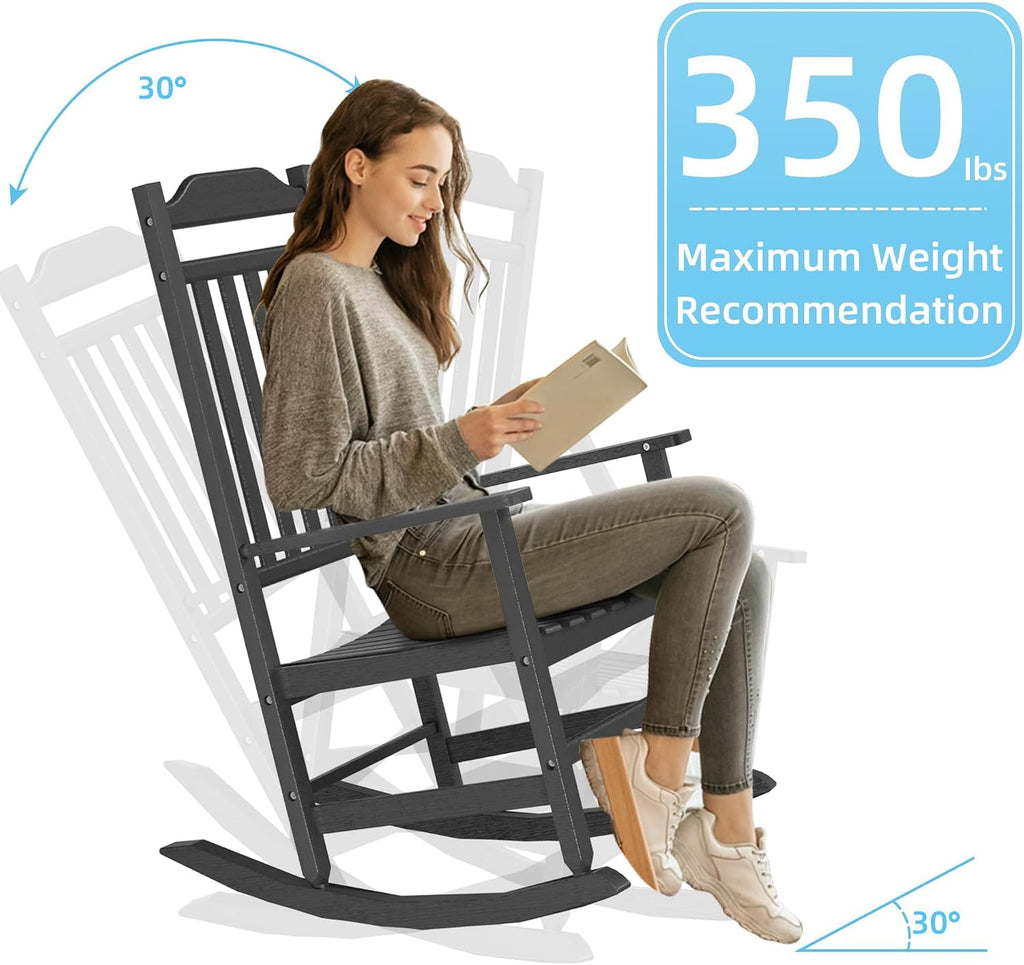 EasyUp Patio Rocking Chair Outdoor,Set of 4,Weather Resistant Poly Resin Oversized Porch Rocker,High Back Smooth Design,Indoor Outdoor Use