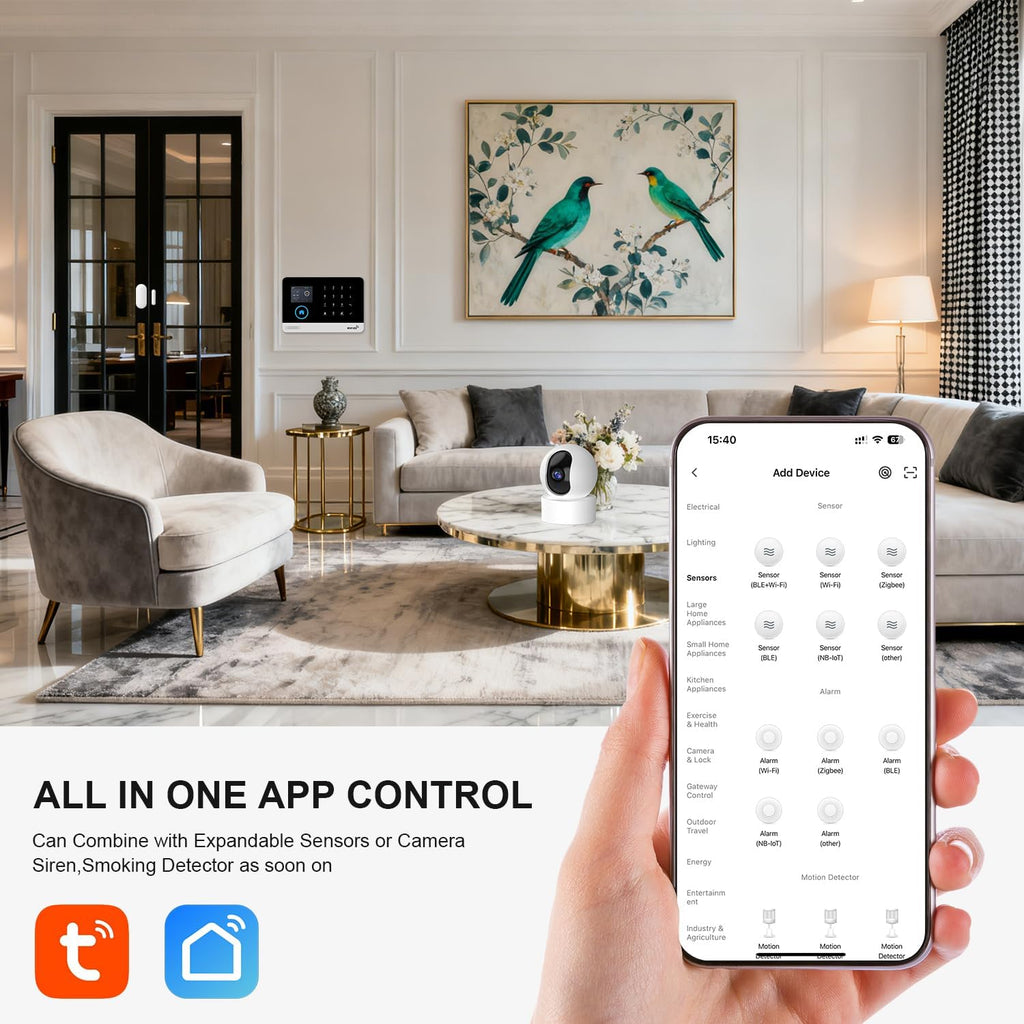 LWOHSI Home Security Systems,Wireless Alarm System with Door Window/Motion Sensors,Loud Siren,GSM 4G /SMS/Tuya APP Alerts,Compatible with Alexa and Google,NO Monthly Fees (A103F-US-F)