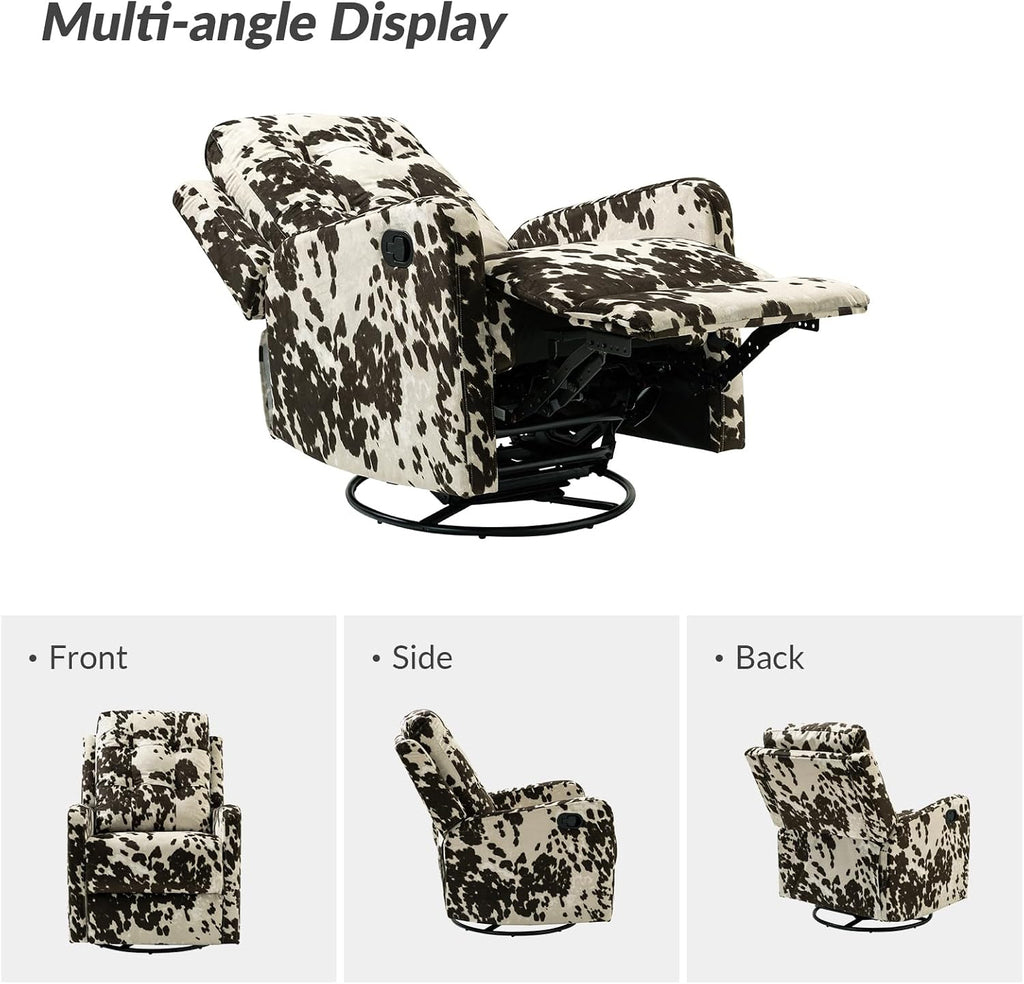 HULALA Home Recliner Chair Modern Printed Fabric for Living Room, Wingback Rocker Recliner Sofa Comfy Armchair 360 Degree Swivel, Nursery Rocking Chairs with Adjustable Backrest & Footrest/Brown