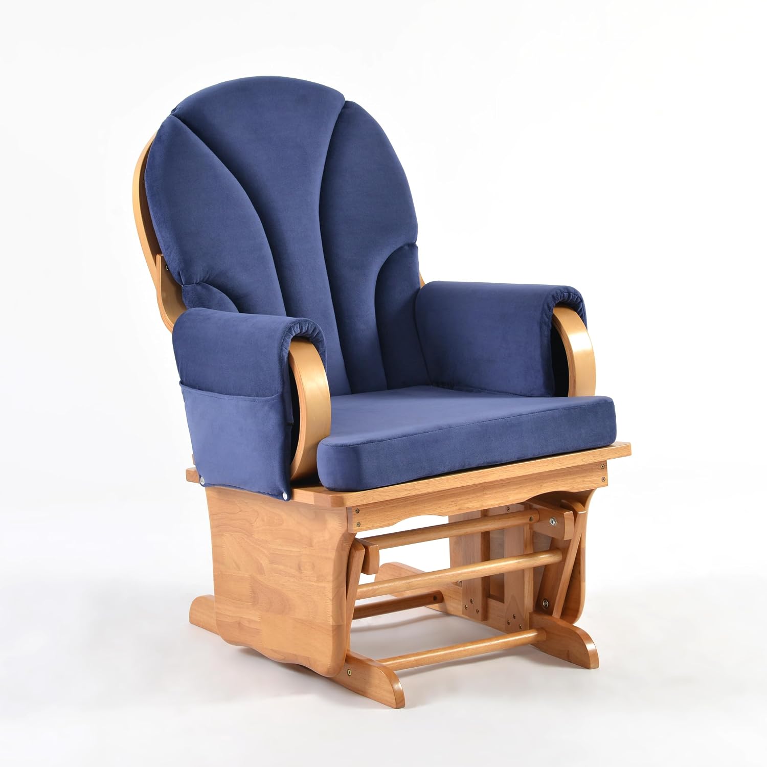 Wood Base Glider Rocker Chair, Nursery Rocking Chairs with Velvet Fabric, Silent Swing Solid, Easy to Assemble for Nursery (Beech Wood Blue)