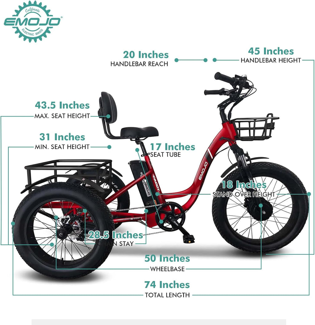 EMOJO Caddy Pro Electric Tricycle for Adults, Fat Tire Electric Trike, Hydraulic Disk Brakes Ebike 7 Speed Pedal Assist 3 Wheel 500W Electric Bike with 48V 15.6Ah Battery