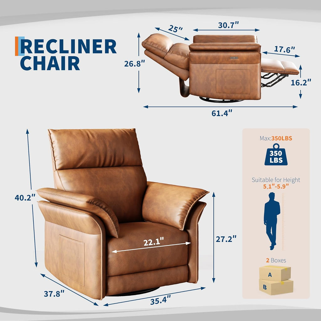 GAOMON Swivel Rocking Recliner Chair, Manual Leather Recliner Glider with Lumbar Support & Padded Armrest, Comfortable Rocker Nursery Single Sofa for Living Room and Bedroom (Walnut)