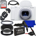 Ultimaxx Essential Sony ZV-1 II Digital Camera Bundle (White) - Includes: 128GB Ultra Memory Card, Replacement Battery, Adapter Ring for Filters, Protective UV Filter, 6.5' Tripod & More (15pc Bundle)