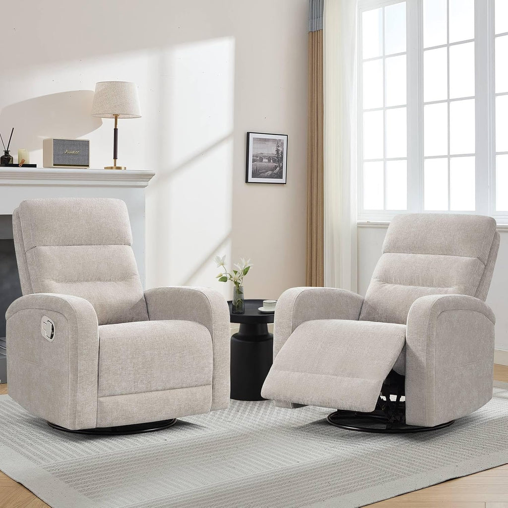 Swivel Rocker Recliner Glider Rocking Chair for Nursery, Manual Swivel Recliner Chair for Living Room, Camel Nursery Rocking Chair Recliner, Chenille Fabric