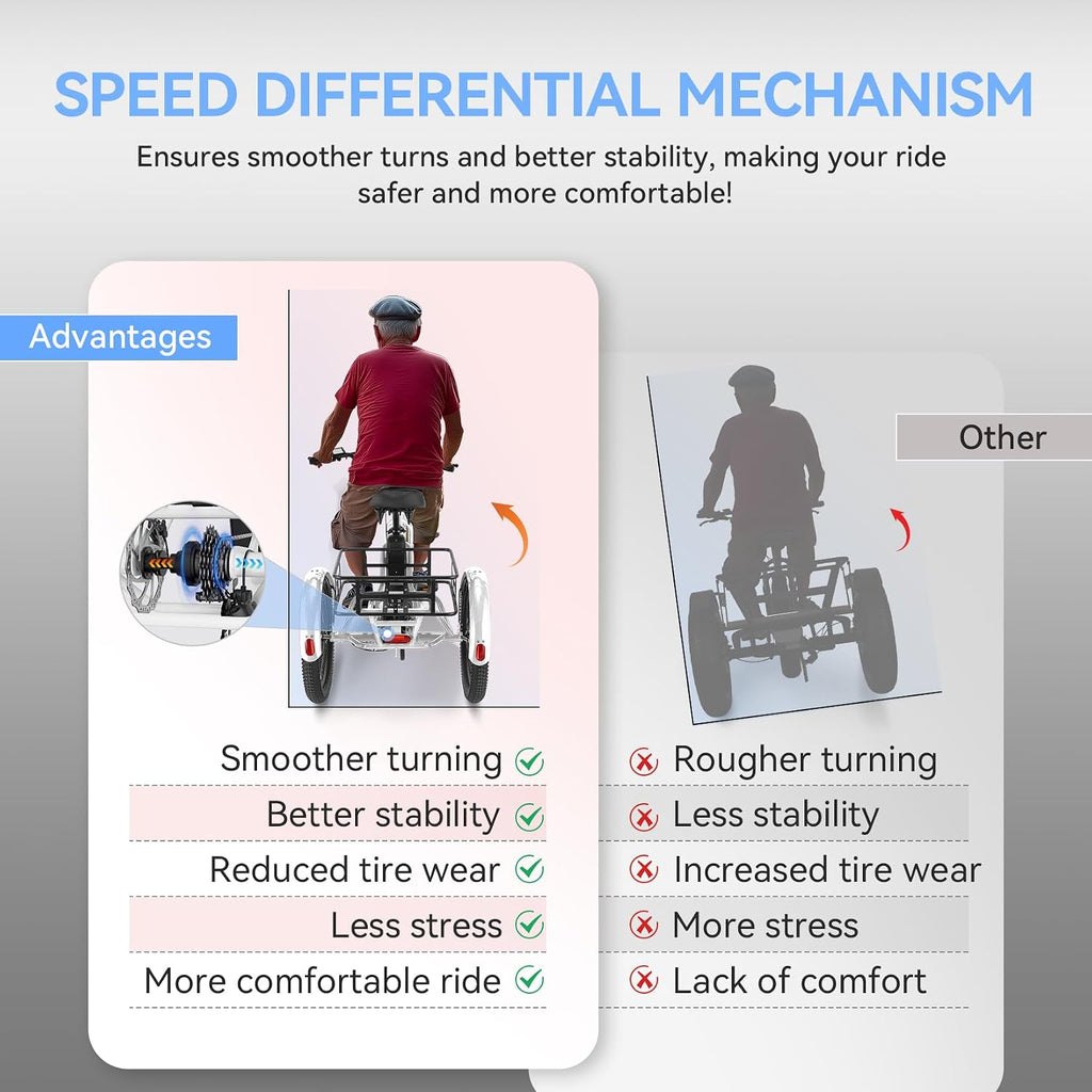 Vivi 750W Peak 20'' Folding 3 Wheels Electric Bicycle Bikes, 48V 10.4Ah Removable Battery Electric Tricycle for Adults, Speed Differential, 15.5MPH Eletric Trike with Bracket