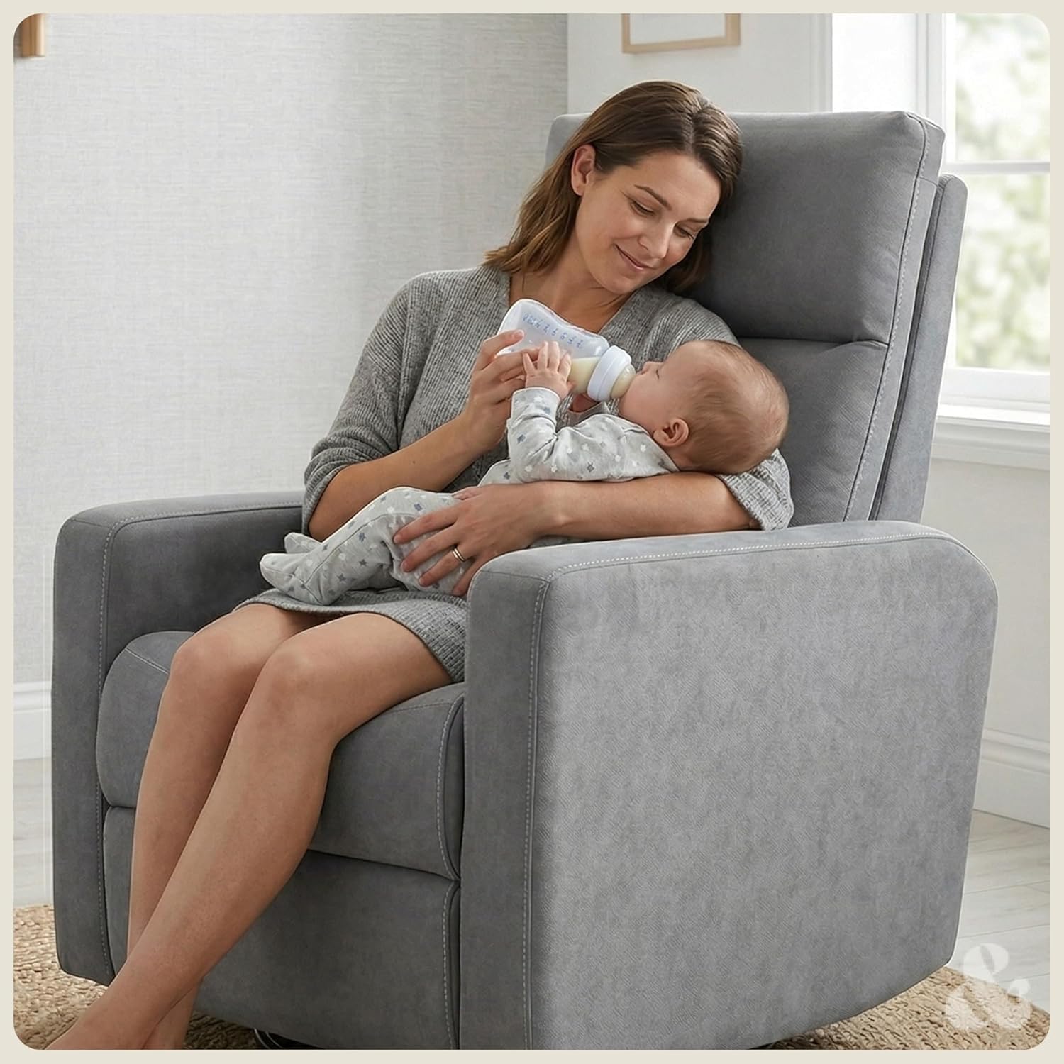 Nurture& The Glider Plus - Premium Nursery Power Recliner | Swivel Chair with Adjustable Head Support and Adjustable Lumbar Support | Built-in USB - The Ultimate Comfort for Nursing, Relaxing (Gray)