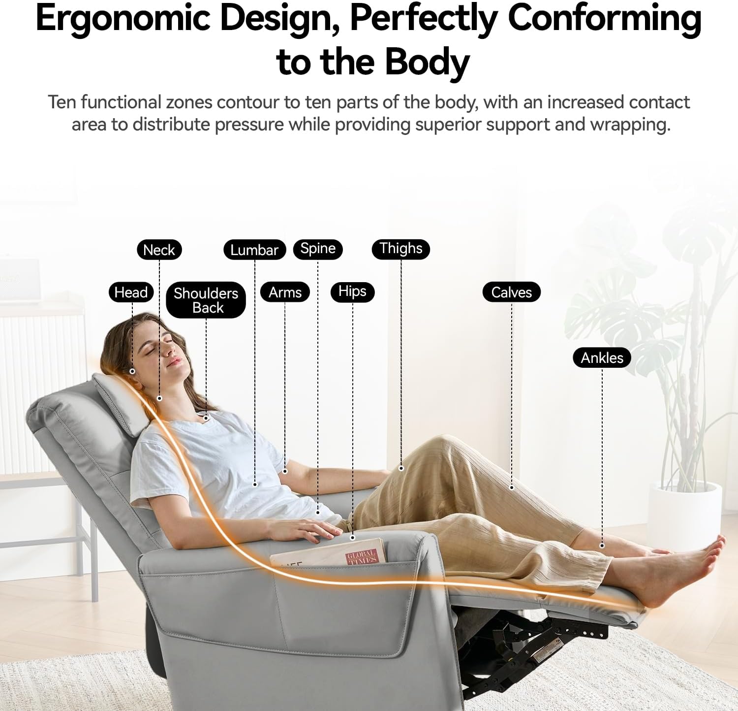 AIRSKY Leather Recliner Chair, Top Grain Leather, Italian Water-Washing Process, Movable Headrest,Recliner Chairs for Adults, Nursery Rocking Chairs,Swivel Rocker Recliner, Living Room Chair,Grey,R3