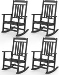 GREENVINES Outdoor-Rocking-Chairs-Set-of-4 | HDPE Plastic | Patio Rockers | Porch Rocker Chair | Oversized | High Back | Big & Tall | Black