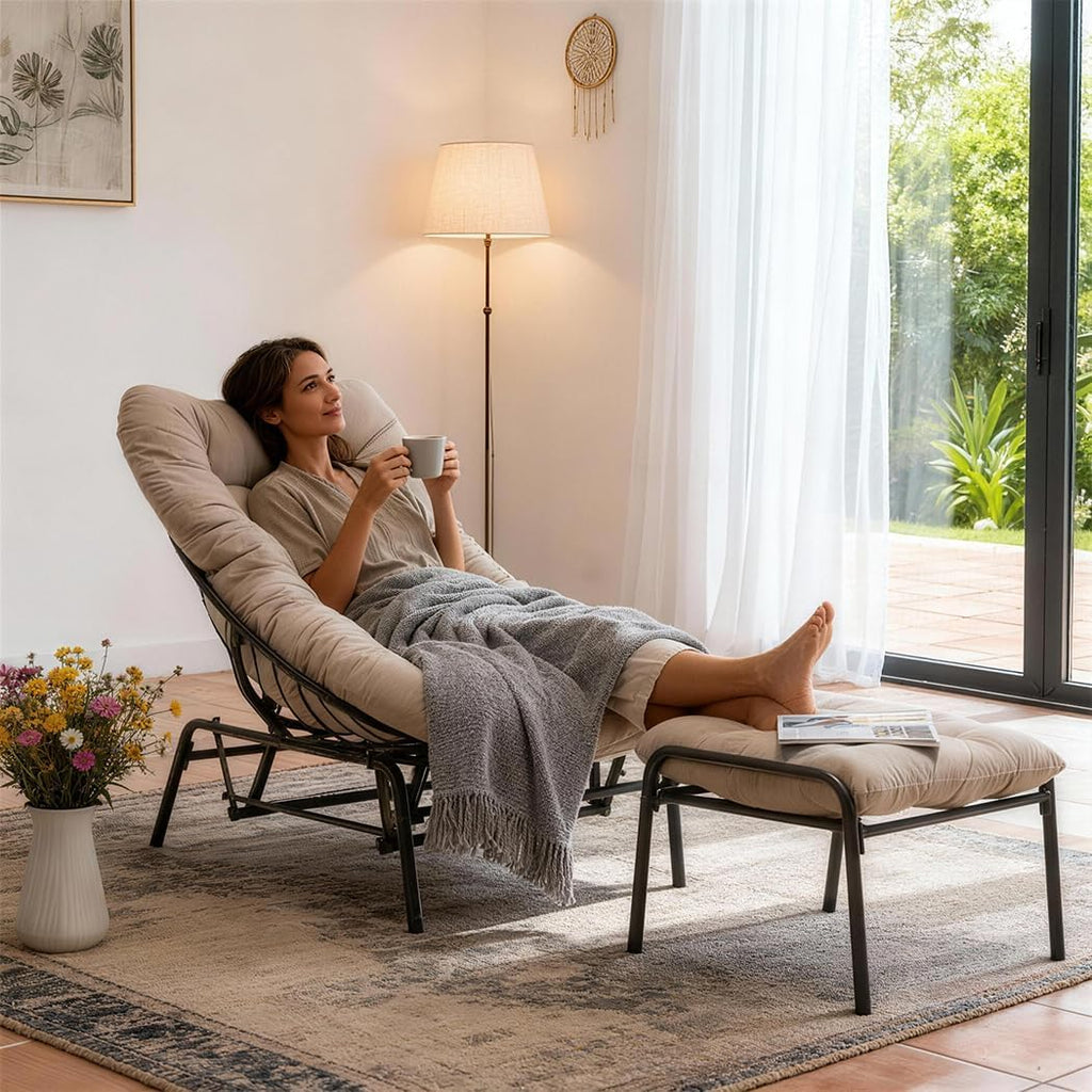NATURAL EXPRESSIONS Lounge Chair Outdoor with Ottoman, 2-Piece Gentle Rocking Chaise Lounge Set, 4.7' Olefin Cushion & Sturdy Frame, Glider Rocking Chair for Indoor Outdoor Use