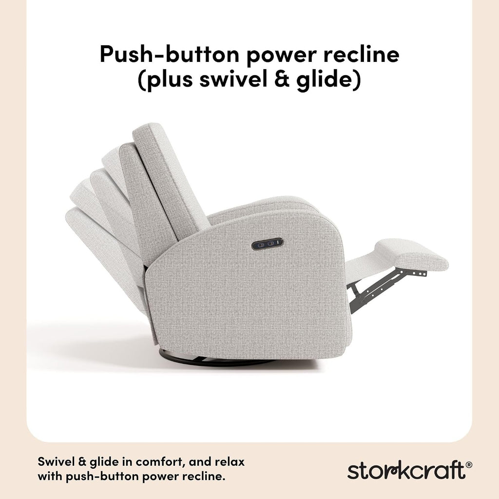 Storkcraft Santa Monica Power Recliner Swivel Glider (Steel Basketweave) – GREENGUARD Gold Certified, CertiPUR-US Certified Foam, Effortless Electronic Power Recline, USB-A & USB-C Charger