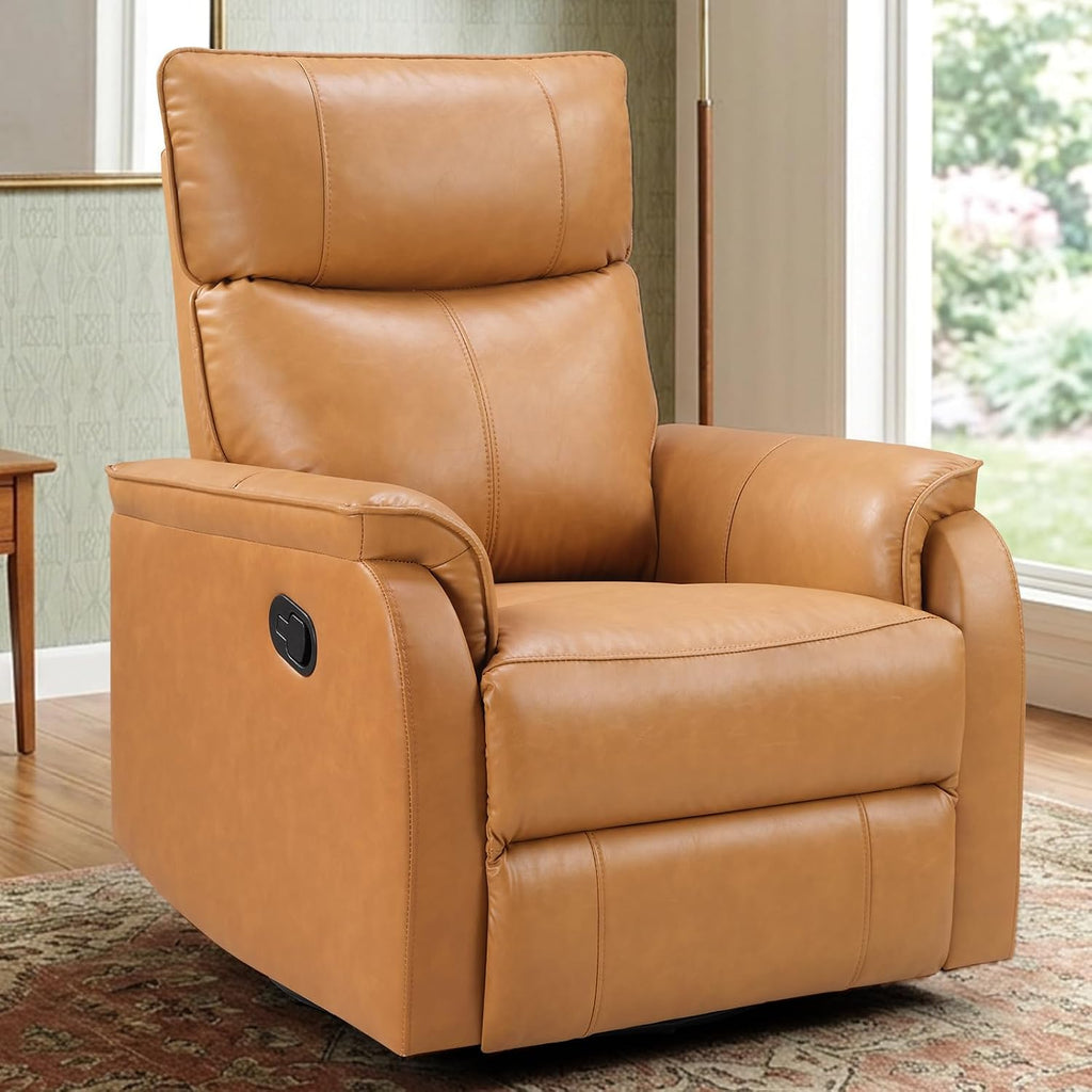 ANJ Manual Recliner Chair, Swivel Rocker Chair for Adults，Glider Recliner Nursery Chair,Faux Leather Lazy Boy Reclining Chairs for Living Room, Bedroom, Home Office