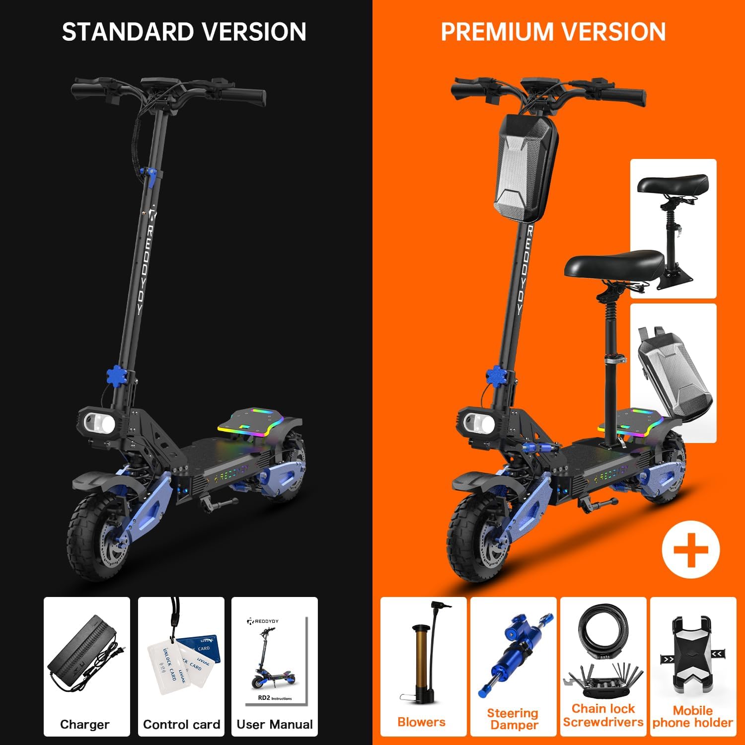 Electric Offroad Scooter 40-50 MPH Fastest Dual Motor Adult Scooter, 5000W Peak, 55-Mile Long Range, 10.5' Off-Road Tires, 60V 25Ah Battery